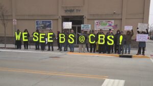 Protestors gather at Rock Island CBS affiliate in response to pulled “60 Minutes” segment