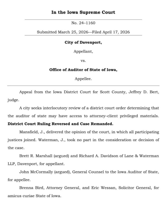 IOWA SUPREME COURT SIDES W CITY ON ACCESS TO CLOSED-SESSION RECORDS