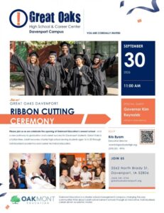 Great Oaks High School and Career Center to celebrate Davenport opening w ribbon-cutting ceremony 09/20