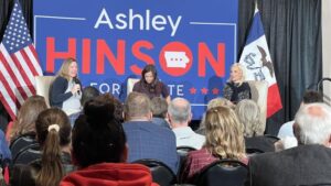 Rep Ashley Hinson holds fireside chat w Alabama Sen Katie Britt on young parents in Congress